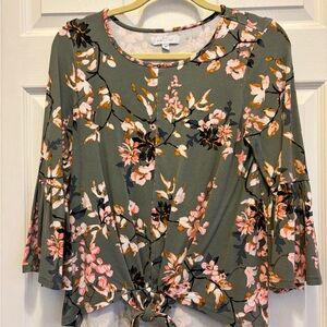 New Directions Floral Blouse in Green and Pink